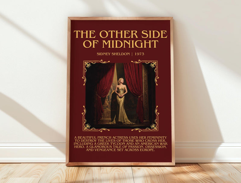 The Other Side of Midnight minimalist print in frame leaning in hallway – romance wall art