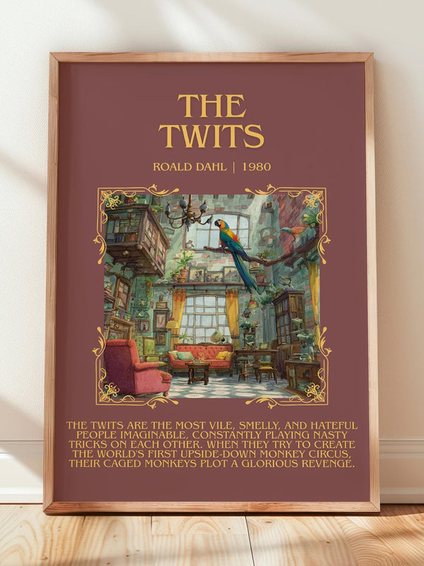The Twits minimalist print in frame leaning in hallway – childrens wall art