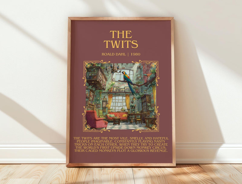 The Twits minimalist print in frame leaning in hallway – childrens wall art
