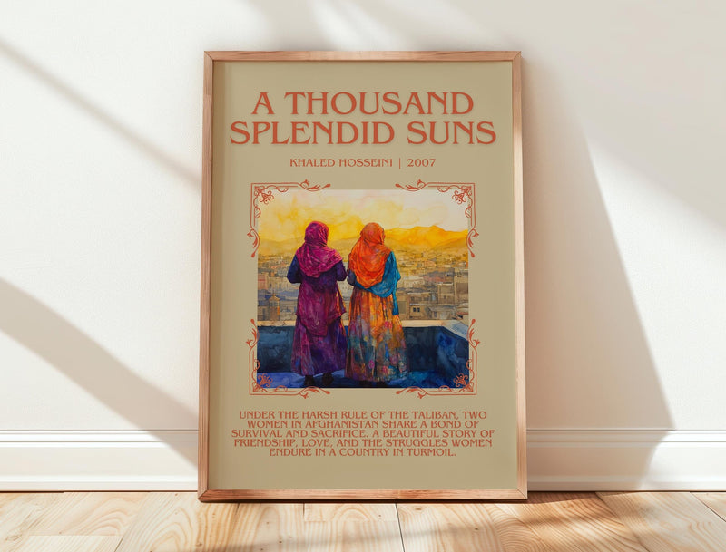 A Thousand Splendid Suns minimalist print in frame leaning in hallway – historical fiction wall art