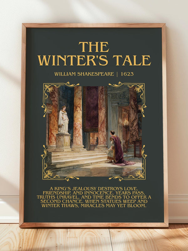 The Winter's Tale minimalist print in frame leaning in hallway – classic literature wall art