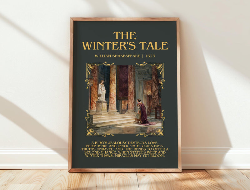 The Winter's Tale minimalist print in frame leaning in hallway – classic literature wall art