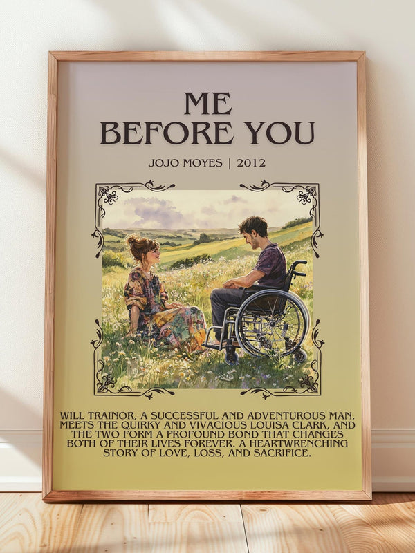 Me Before You minimalist print in frame leaning in hallway – romance wall art