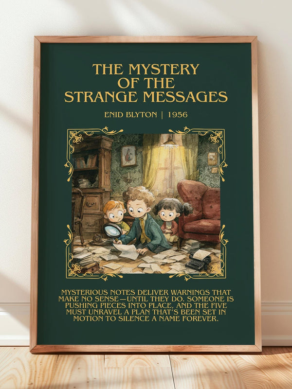 The Mystery of the Strange Messages minimalist print in frame leaning in hallway – childrens wall art
