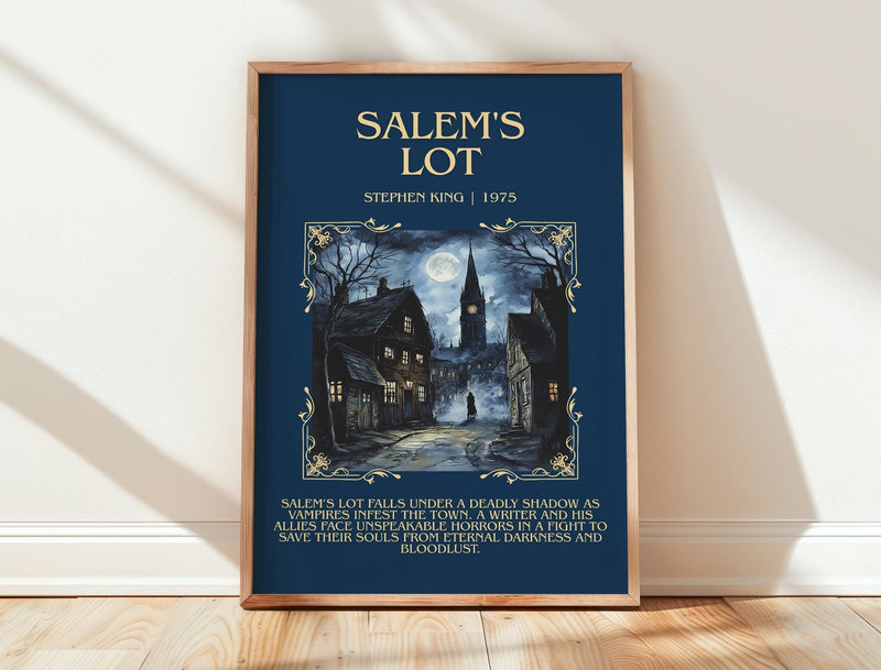 Salem's Lot minimalist print in frame leaning in hallway – horror wall art