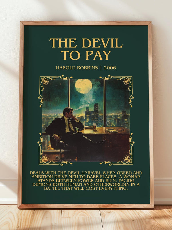 The Devil To Pay minimalist print in frame leaning in hallway – thriller wall art