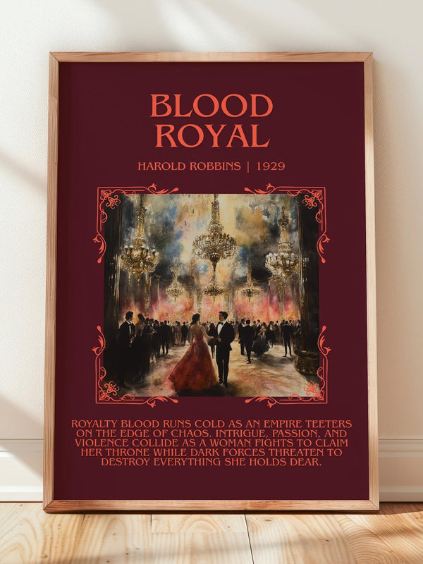 Blood Royal minimalist print in frame leaning in hallway – romance wall art