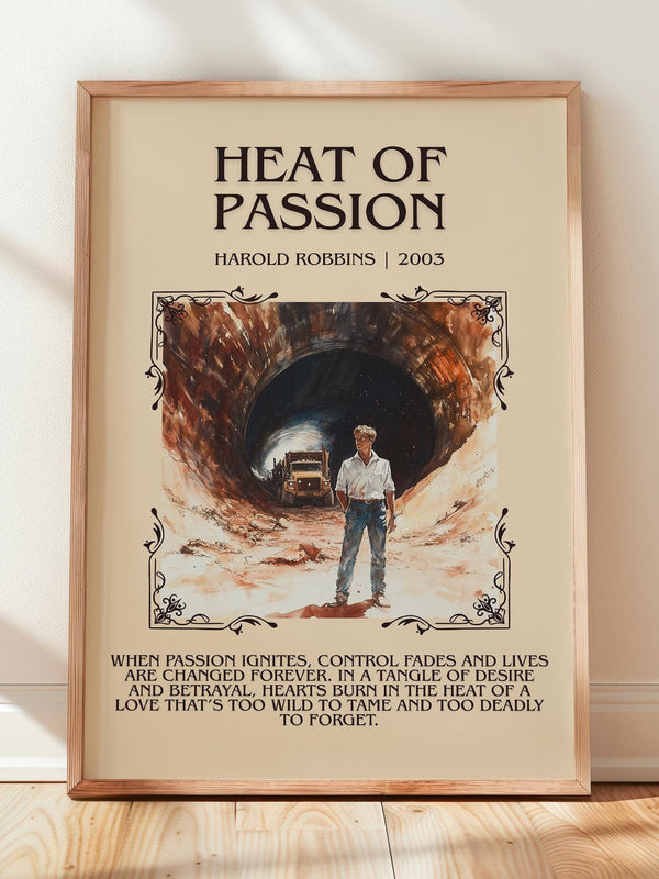 Heat of Passion minimalist print in frame leaning in hallway – romance wall art