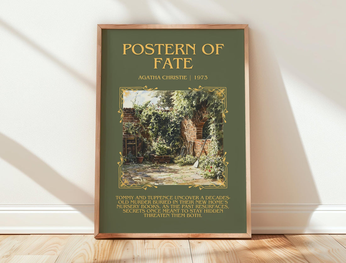 Postern of Fate minimalist print in frame leaning in hallway – mystery wall art (mockup)
