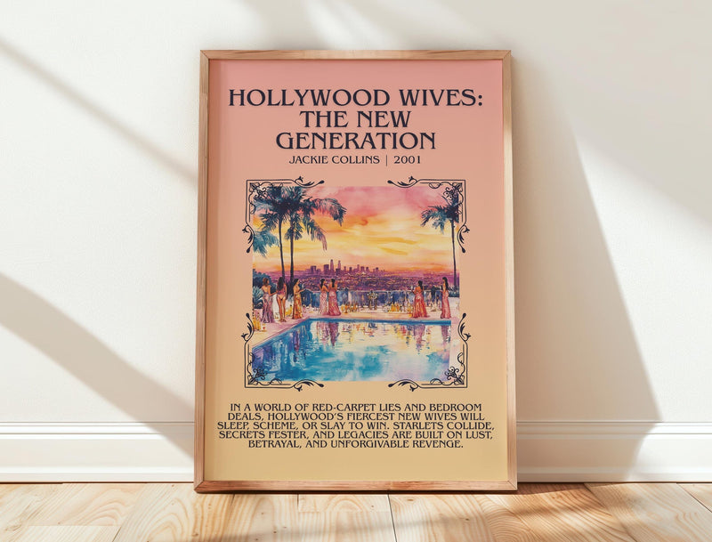 Hollywood Wives: The New Generation minimalist print in frame leaning in hallway – romance wall art