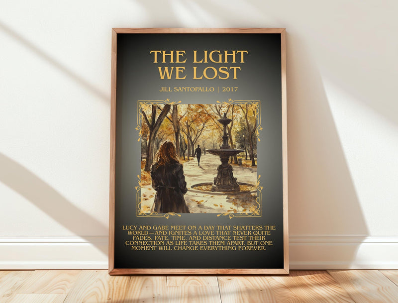 The Light We Lost minimalist print in frame leaning in hallway – romance wall art
