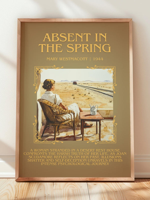 Absent In The Spring minimalist print in frame leaning in hallway – romance wall art