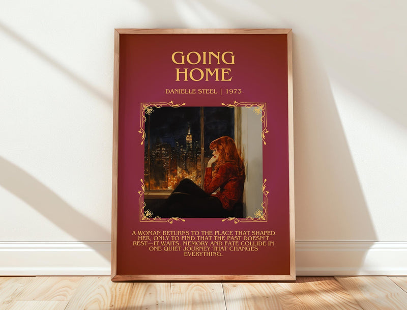 Going Home minimalist print in frame leaning in hallway – romance wall art