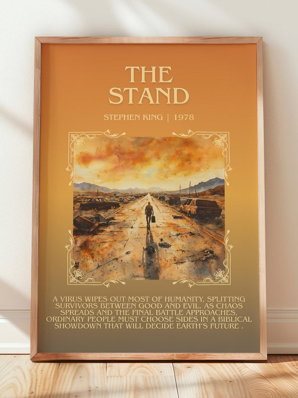 The Stand minimalist print in frame leaning in hallway – horror wall art