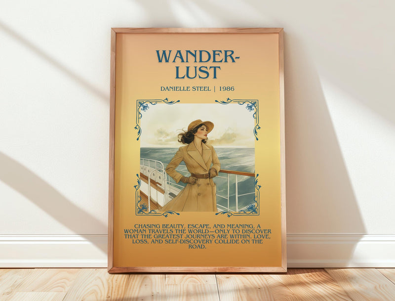Wanderlust minimalist print in frame leaning in hallway – romance wall art
