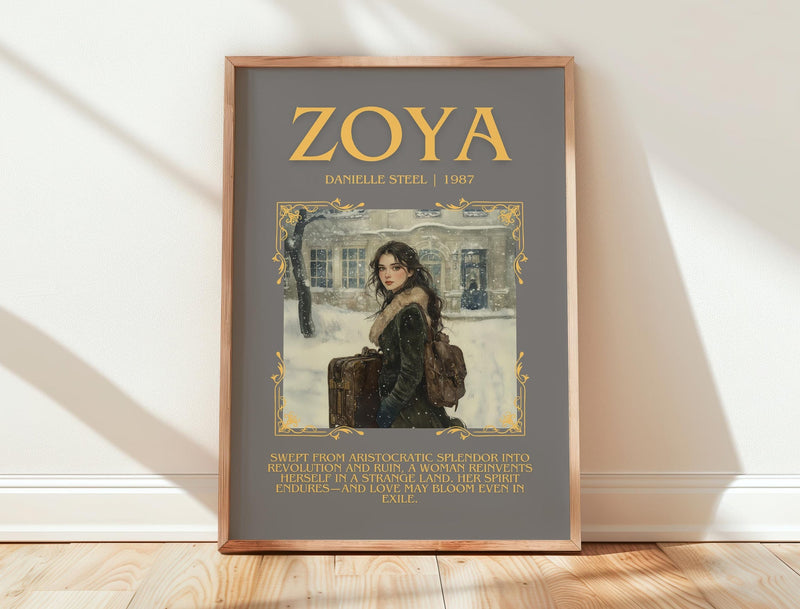 Zoya minimalist print in frame leaning in hallway – historical fiction wall art