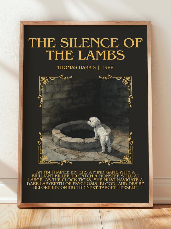 The Silence of the Lambs minimalist print in frame leaning in hallway – thriller wall art