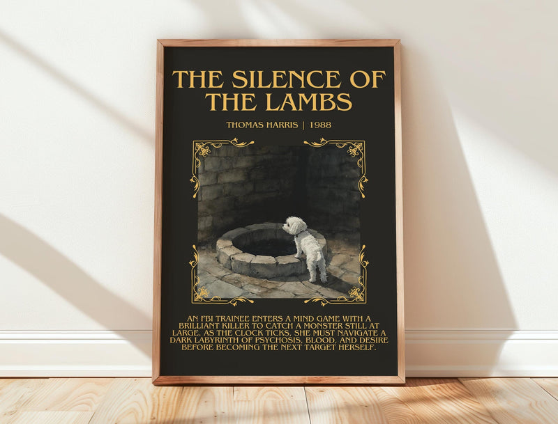 The Silence of the Lambs minimalist print in frame leaning in hallway – thriller wall art