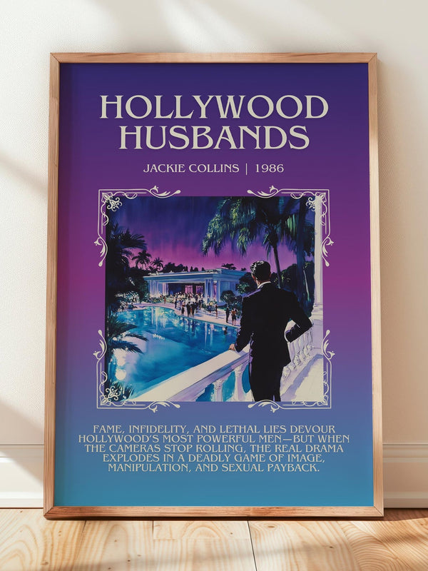 Hollywood Husbands minimalist print in frame leaning in hallway – romance wall art