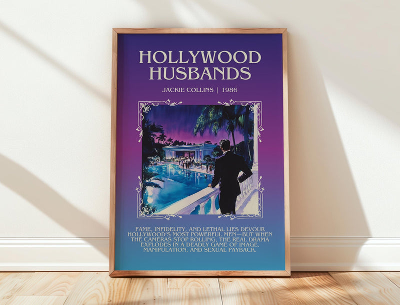 Hollywood Husbands minimalist print in frame leaning in hallway – romance wall art