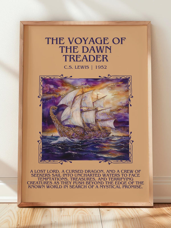 The Voyage of the Dawn Treader minimalist print in frame leaning in hallway – childrens wall art