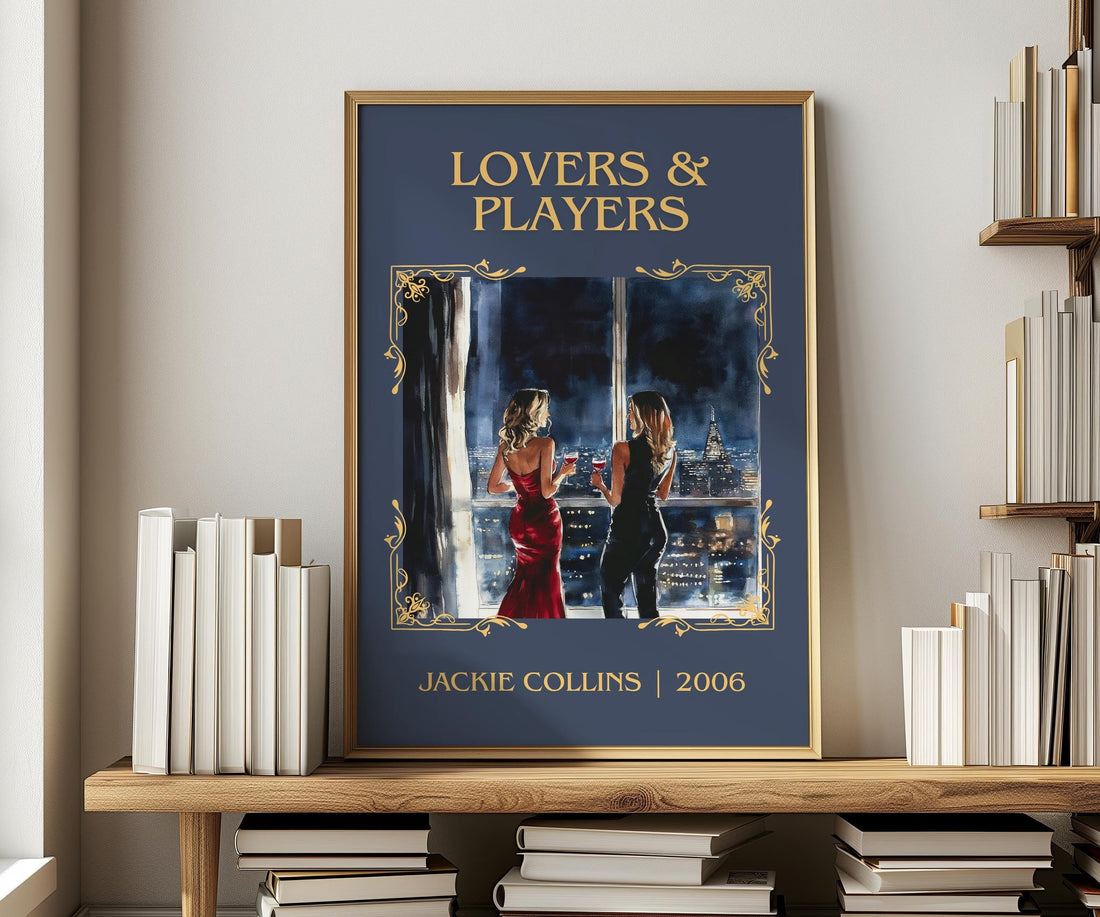 Lovers and Players classic book art print in frame leaning in hallway – romance wall art (mockup)