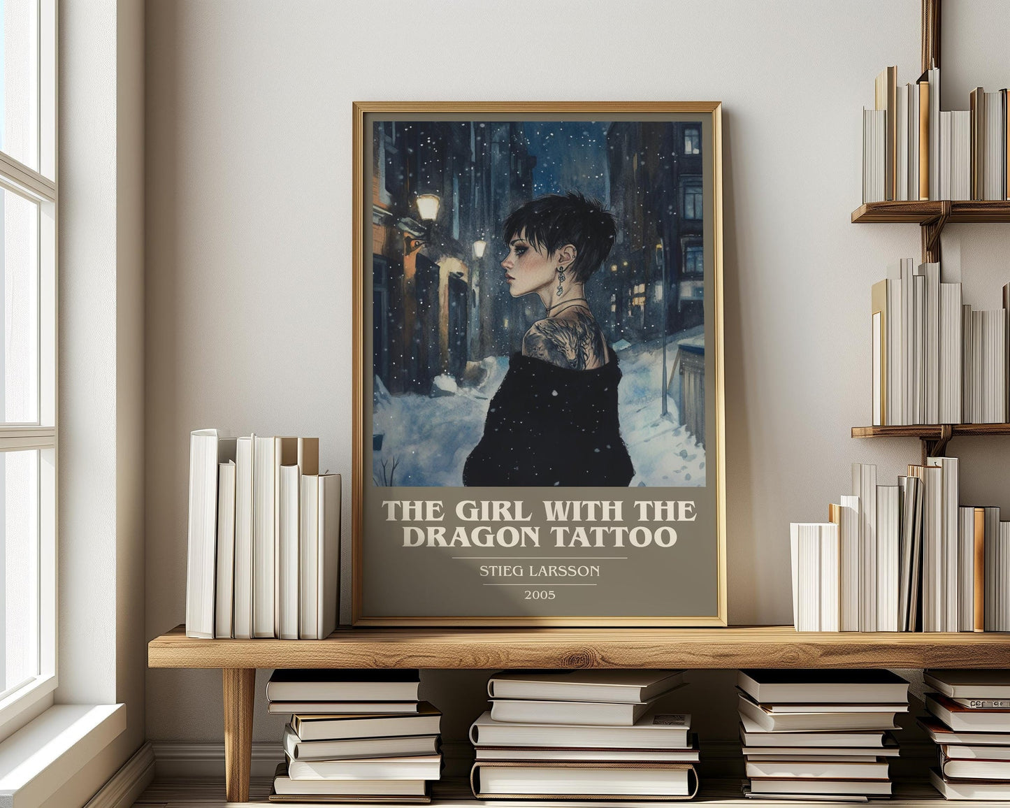 The Girl with the Dragon Tattoo book cover poster paired in gallery wall – literary art prints