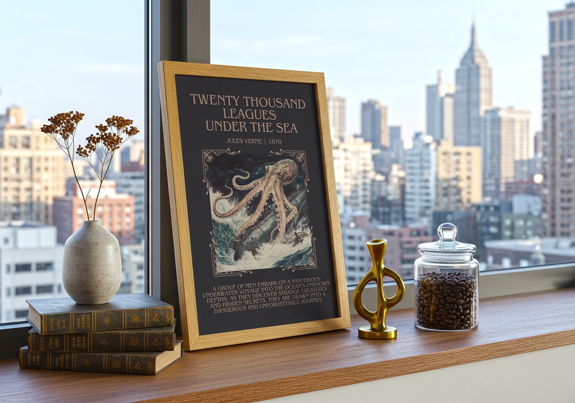 Twenty Thousand Leagues Under the Sea by Jules Verne| Descriptive Book Poster | Blurby