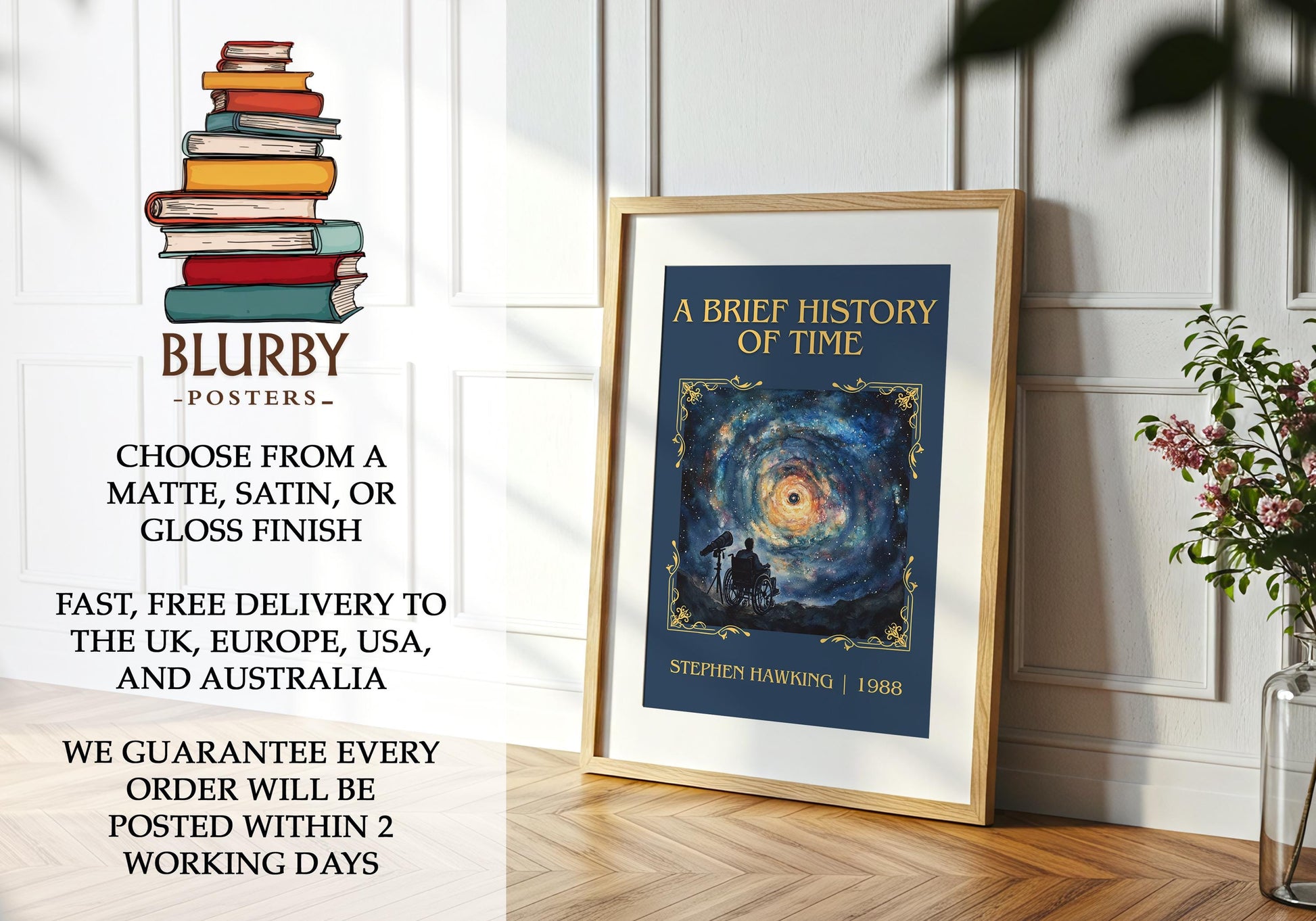 A Brief History Of Time by Stephen Hawking | Descriptive Book Poster | Minimalist