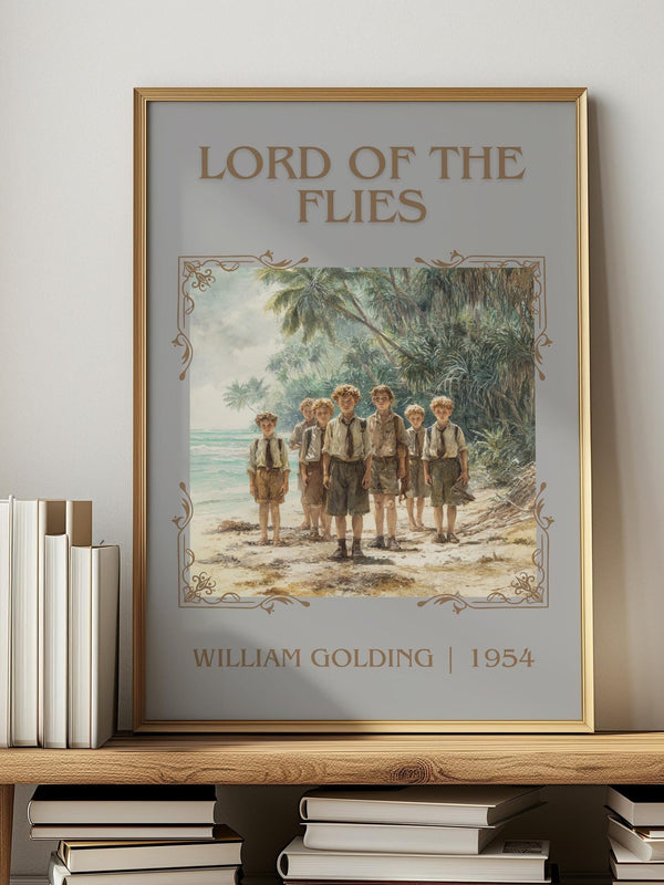 Lord Of The Flies classic book art print in frame leaning in hallway – historical fiction wall art