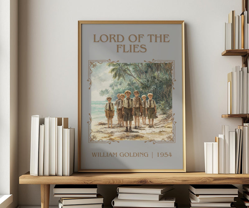 Lord Of The Flies classic book art print in frame leaning in hallway – historical fiction wall art
