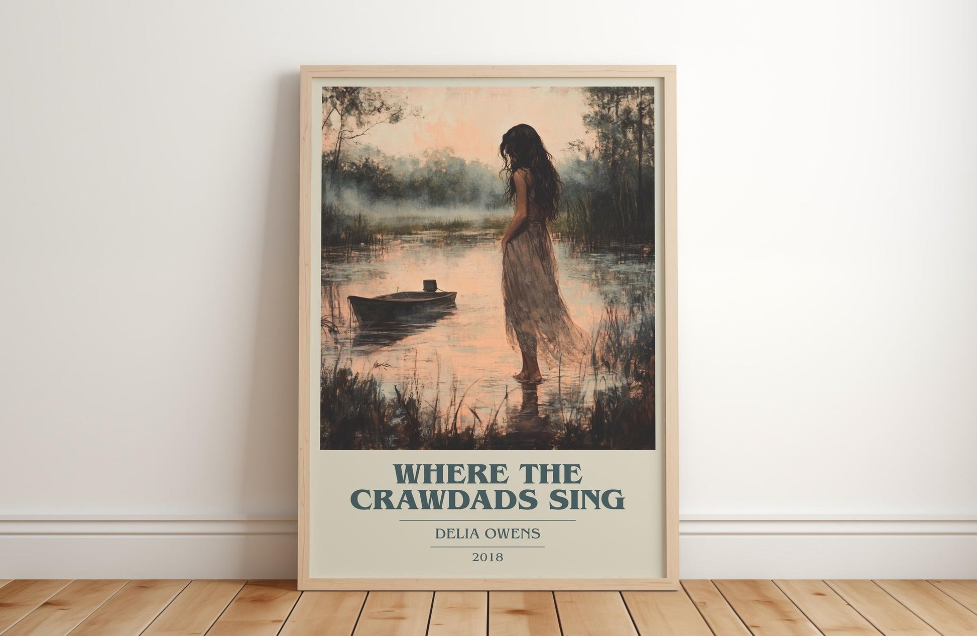 Where the Crawdads Sing book cover print in frame leaning in hallway – historical fiction wall art