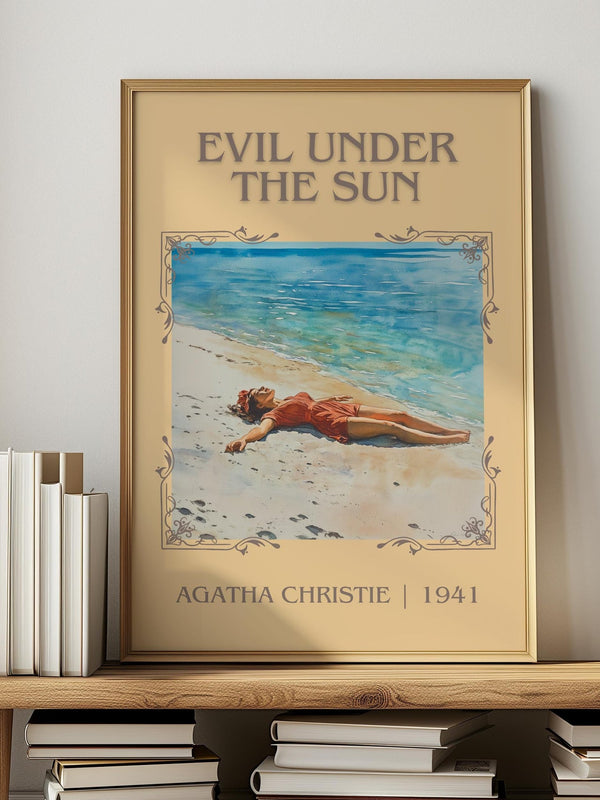 Evil Under the Sun classic book art print in frame leaning in hallway – mystery wall art