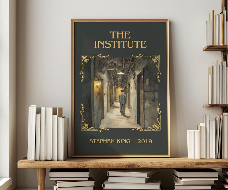 The Institute classic book art print in frame leaning in hallway – horror wall art
