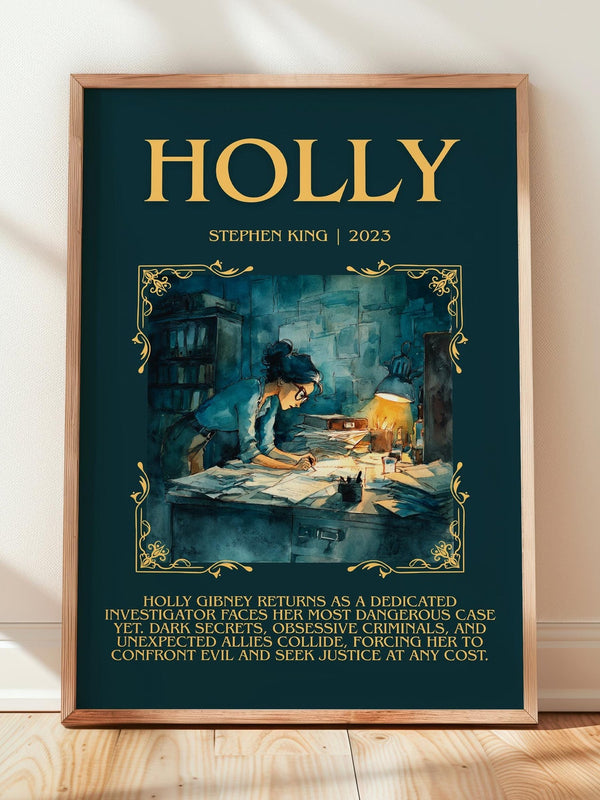 Holly minimalist print in frame leaning in hallway – thriller wall art