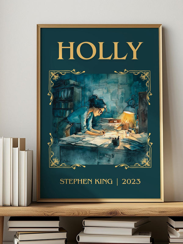 Holly classic book art print in frame leaning in hallway – thriller wall art