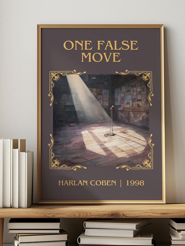 One False Move classic book art print in frame leaning in hallway – thriller wall art