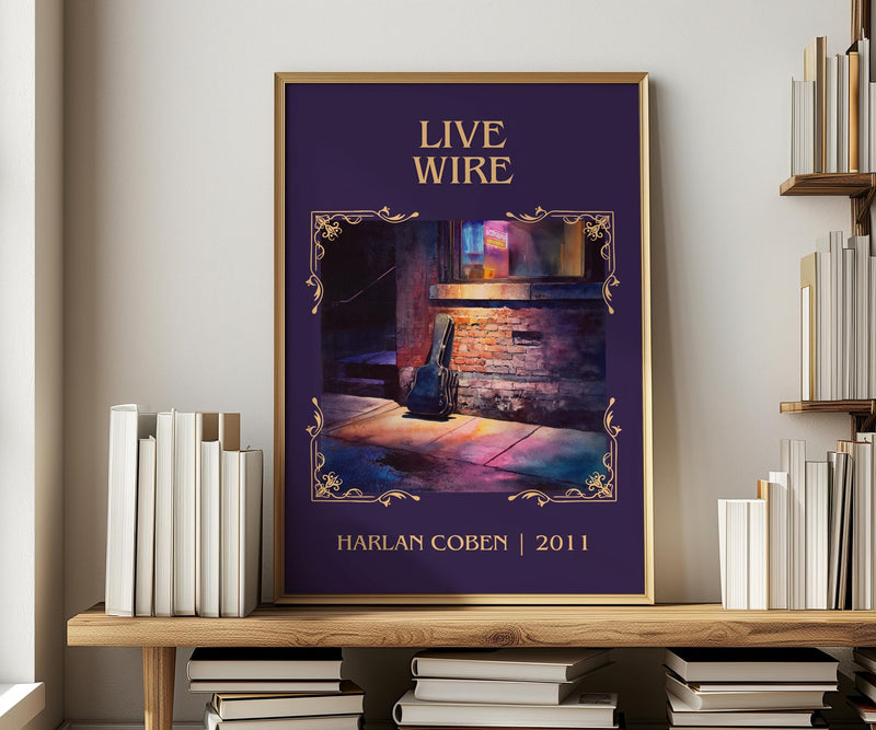 Live Wire classic book art print in frame leaning in hallway – thriller wall art