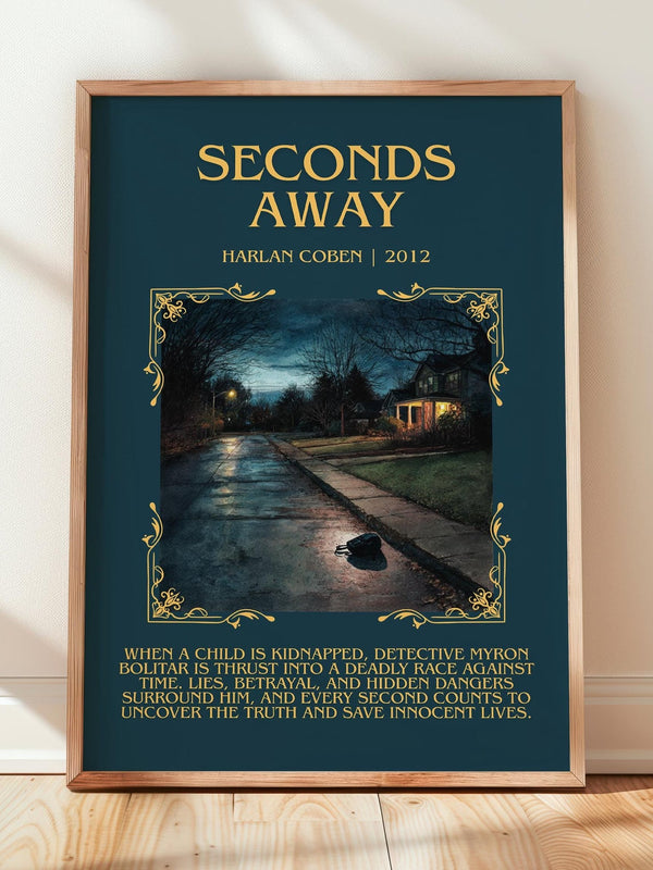 Seconds Away minimalist print in frame leaning in hallway – young adult wall art