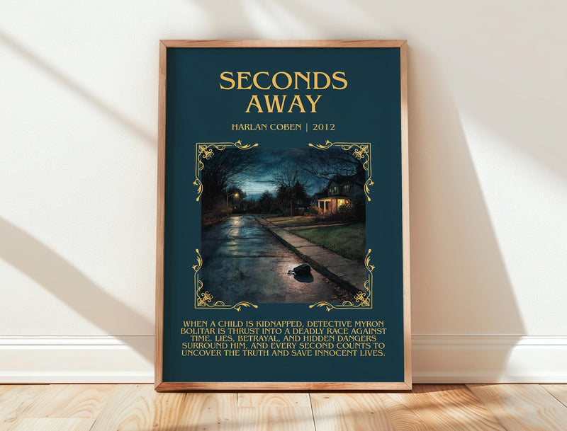 Seconds Away minimalist print in frame leaning in hallway – young adult wall art