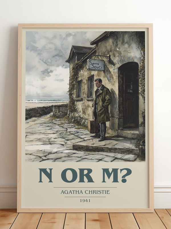 N Or M? book cover print in frame leaning in hallway – mystery wall art
