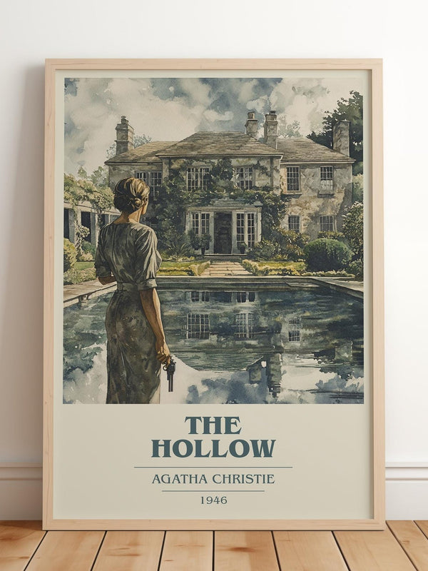 The Hollow book cover print in frame leaning in hallway – mystery wall art