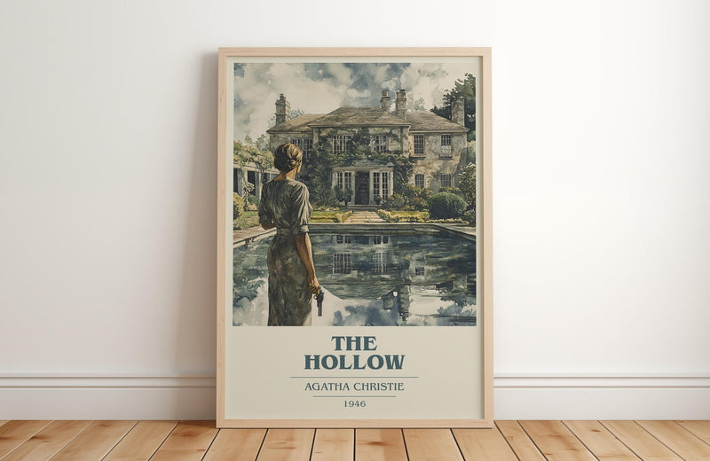 The Hollow book cover print in frame leaning in hallway – mystery wall art