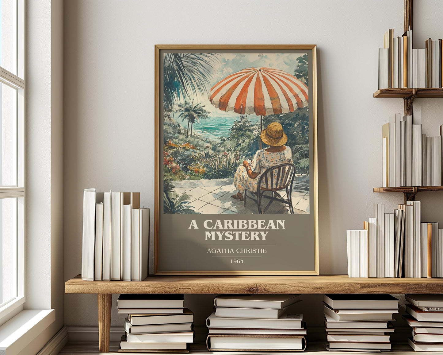 A Caribbean Mystery book cover print on bookshelf – Agatha Christie fan gift