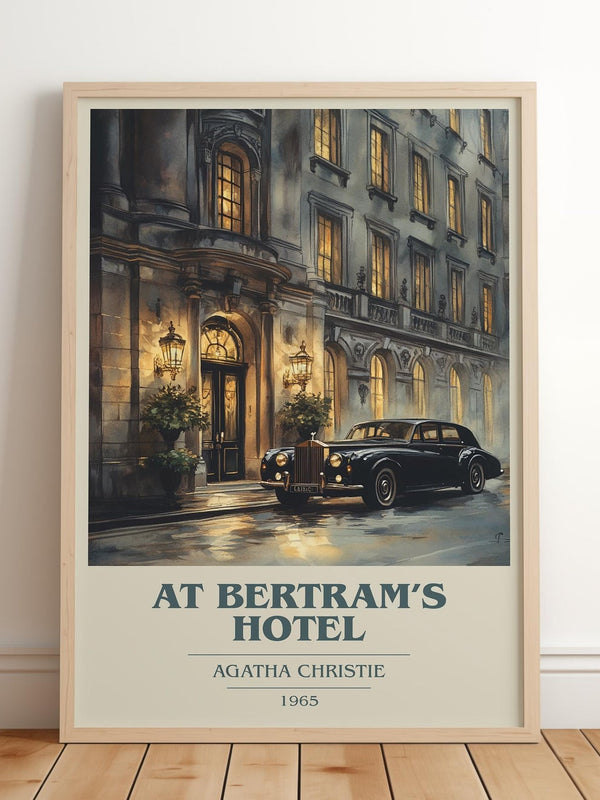 At Bertram's Hotel book cover print in frame leaning in hallway – mystery wall art