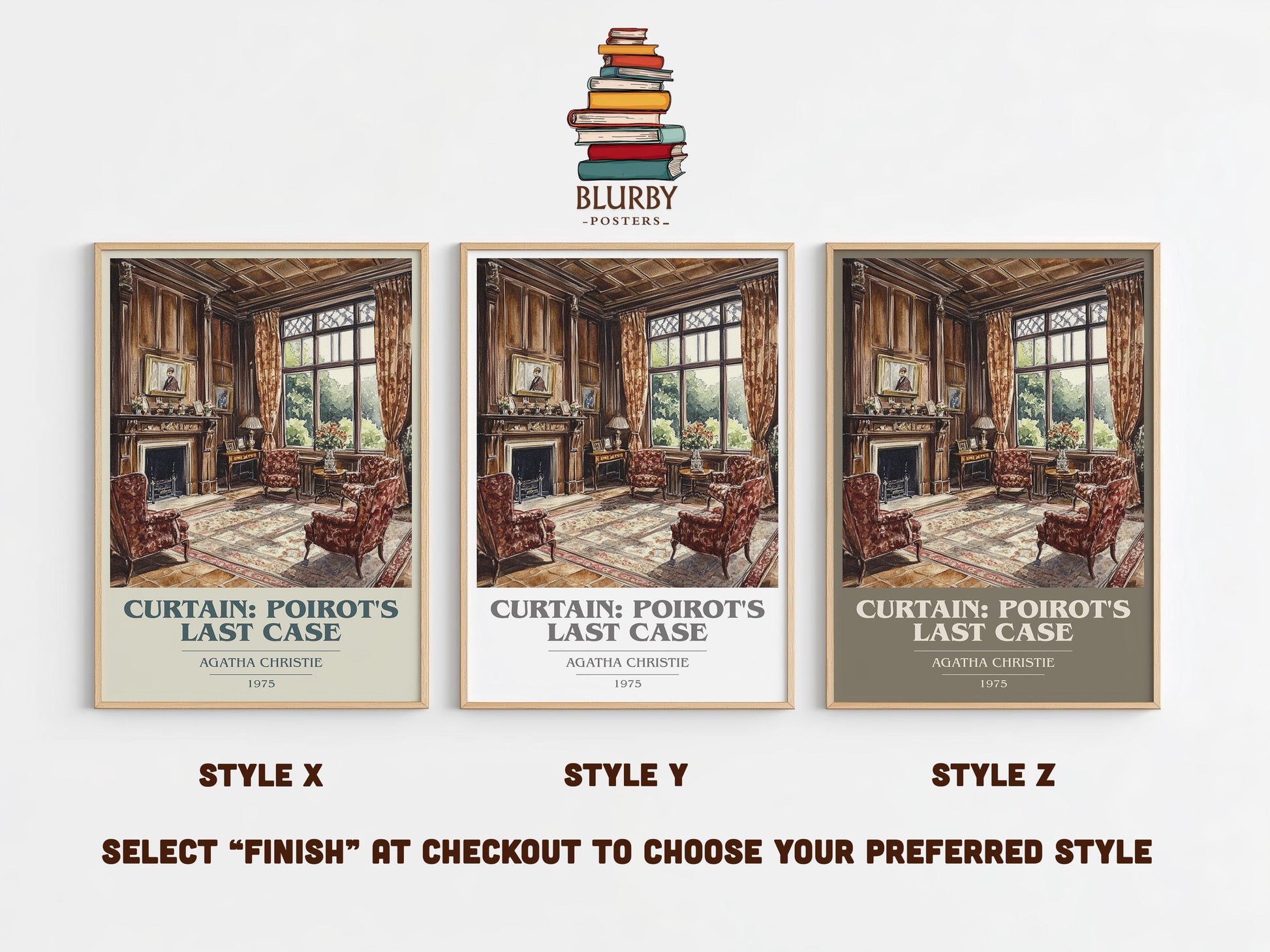 Curtain: Poirot's Last Case book cover poster colour and style options – Agatha Christie book art