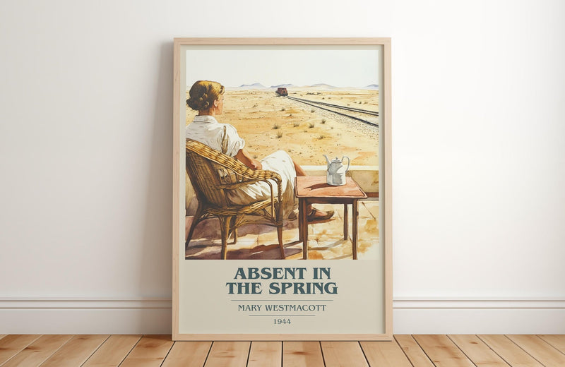 Absent In The Spring book cover print in frame leaning in hallway – romance wall art