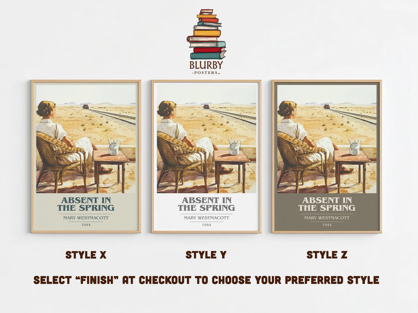 Absent In The Spring book cover poster colour and style options – Mary Westmacott book art
