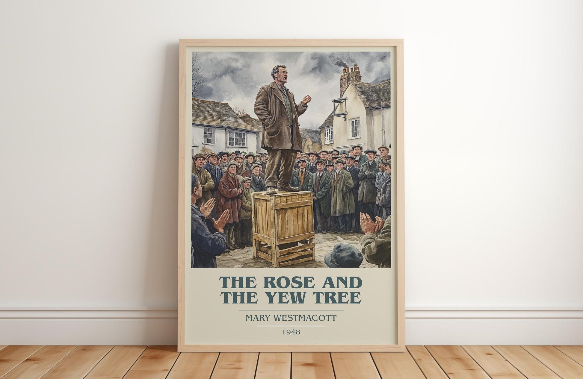 The Rose And The Yew Tree book cover print in frame leaning in hallway – romance wall art