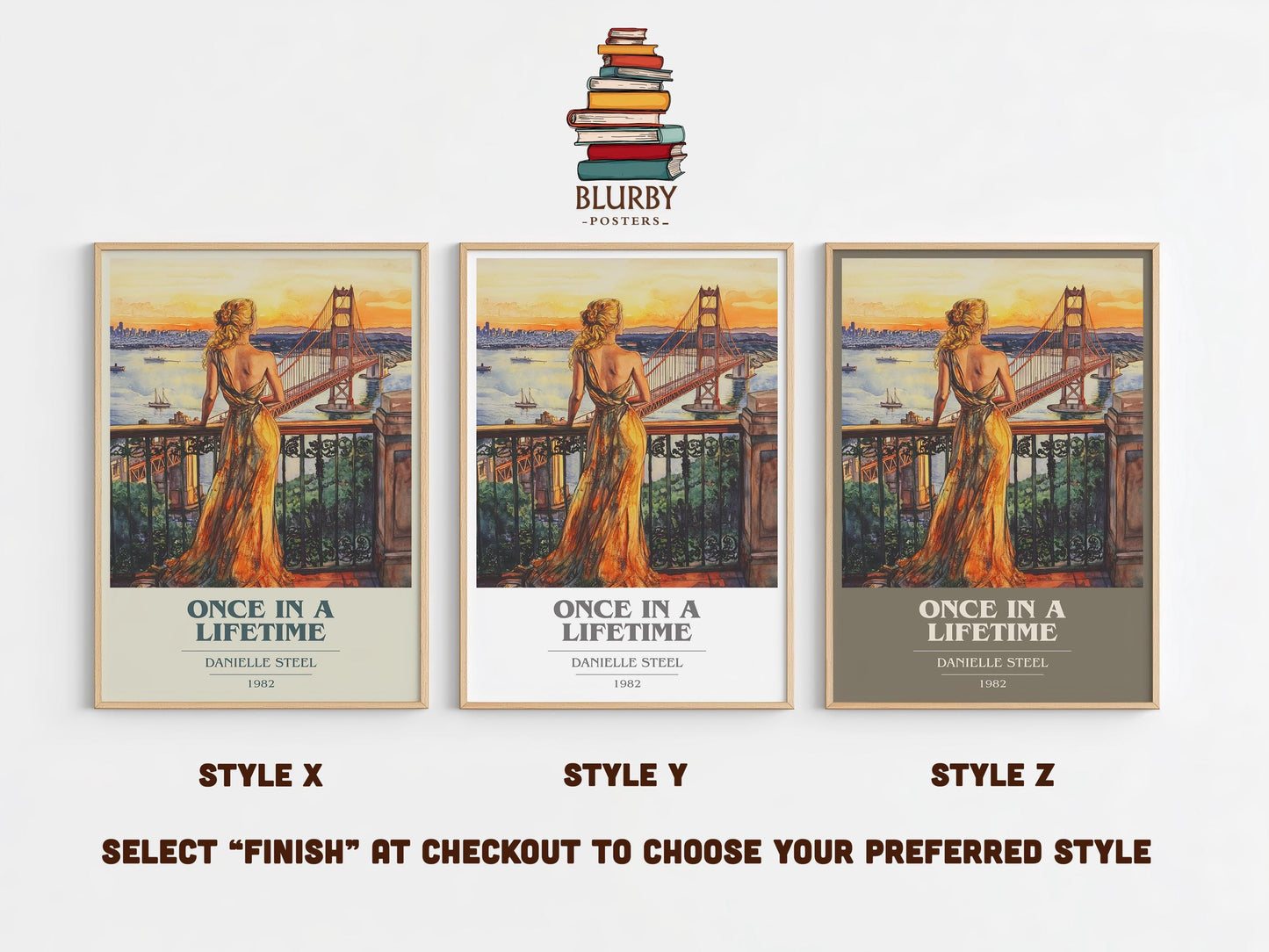 Once in a Lifetime book cover poster colour and style options – Danielle Steel book art